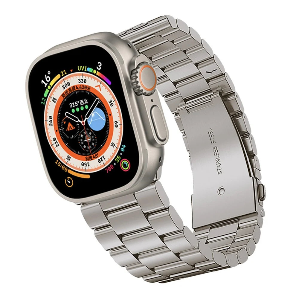 Three Beads Stainless Steel Watch Band Strap Replacement for Apple Watch Ultra 3 2 1 49mm / Series 11 10 46mm / 9 8 7 45mm / SE3 SE2 SE 6 5 4 44mm / 3 2 1 42mm - Titanium - 4