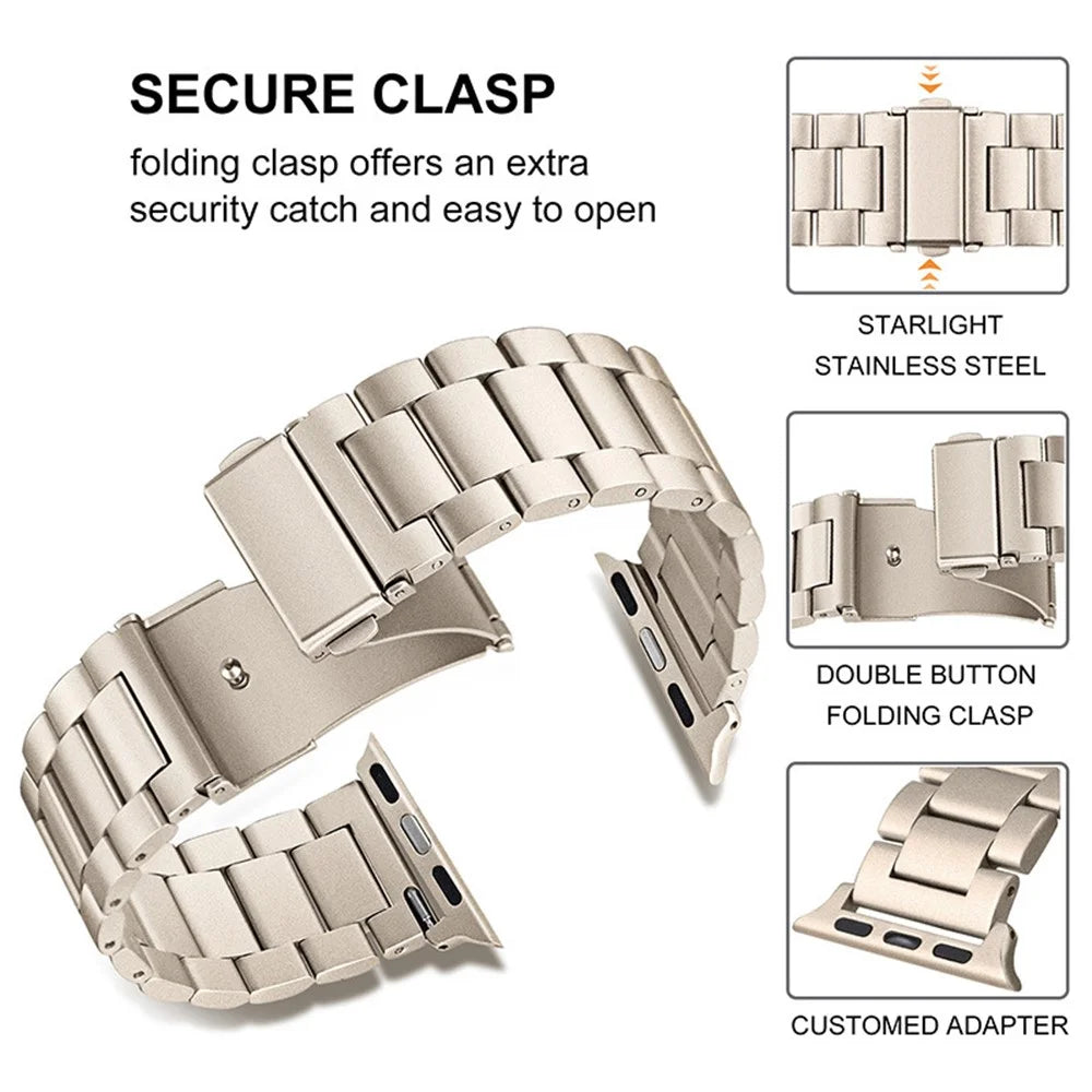 Three Beads Stainless Steel Watch Band Strap Replacement for Apple Watch Ultra 3 2 1 49mm / Series 11 10 46mm / 9 8 7 45mm / SE3 SE2 SE 6 5 4 44mm / 3 2 1 42mm - Titanium - 5