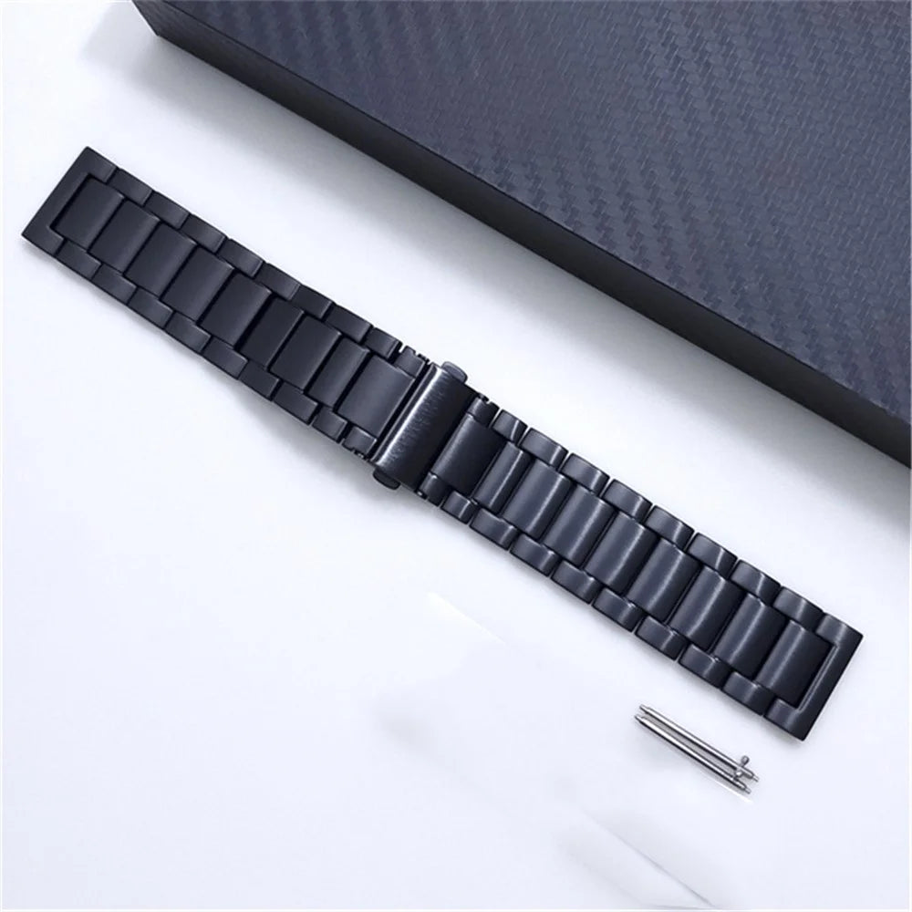 22mm Watch Strap for Suunto 9 Peak / Haylou RT / RS3 Titanium Alloy 3 Beads Flat Buckle Wrist Band - Black - 5