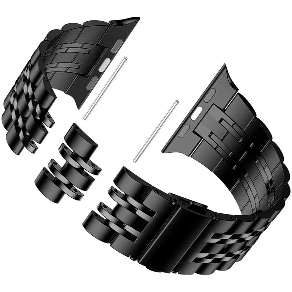 Metal Watch Band 7-Beads Stainless Steel Bracelet Strap Replacement for Apple Watch Series 11 10 42mm / 9 8 7 41mm / SE3 SE2 SE 6 5 4 40mm / 3 2 1 38mm - Black - 2