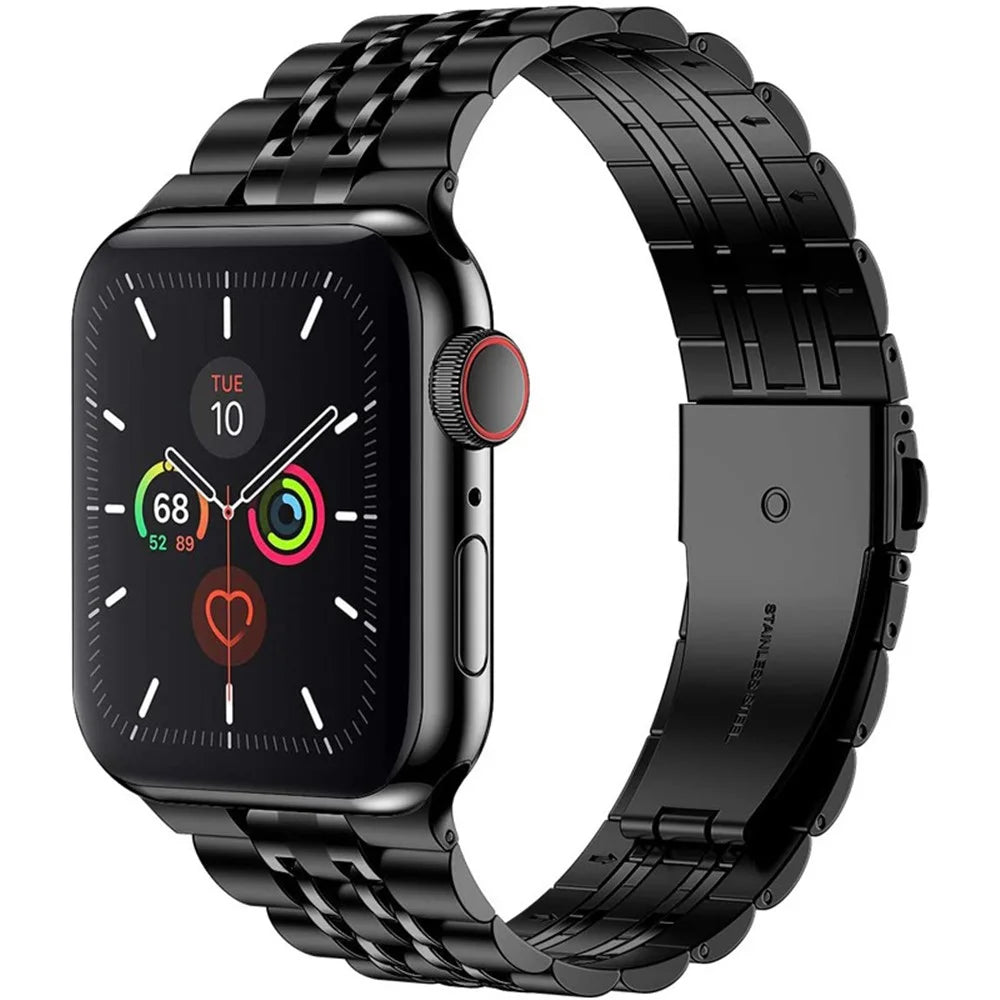 Solid Stainless Steel Watch Band 7-Beads Watch Strap Bracelet for Apple Watch Ultra 3 2 1 49mm / Series 11 10 46mm / 9 8 7 45mm / SE3 SE2 SE 6 5 4 44mm / 3 2 1 42mm - Black - 3