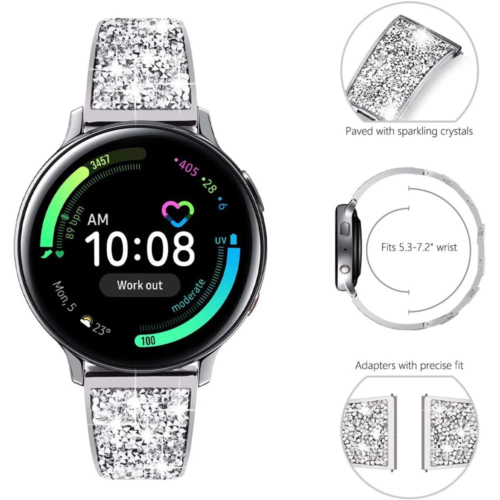 20mm Stainless Steel Metal Band Glitter Strap Wristband for Samsung Galaxy Watch 42mm 46mm / Galaxy Watch4 Classic 42mm 46mm / Garmin Venu / Suunto 3 Fitness - Silver - 4