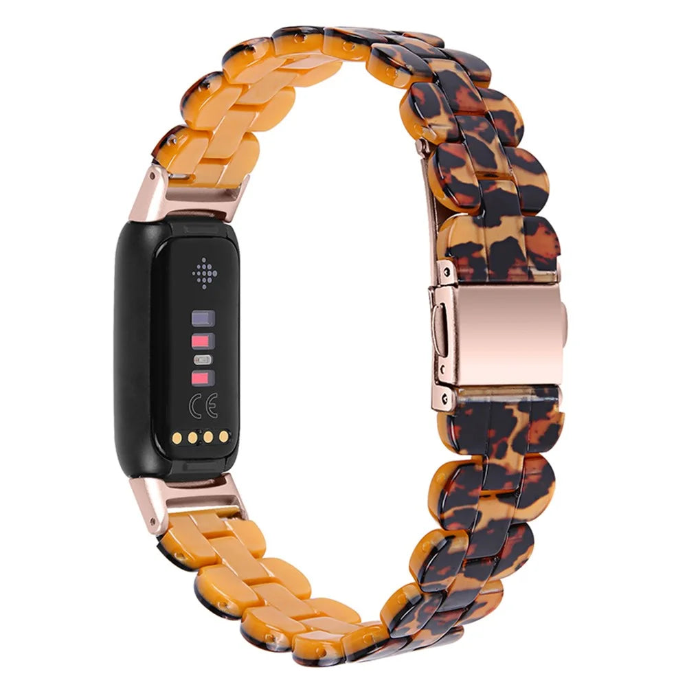 Stylish Replacement Oval Resin Smart Watch Band Wrist Strap with Stainless Steel Buckle for Fitbit Luxe - Leopard Print - 1