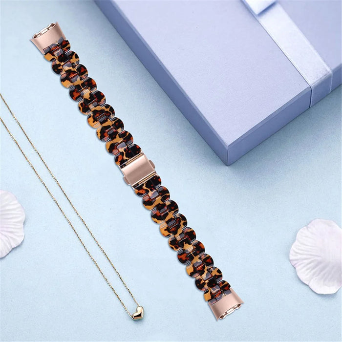 Stylish Replacement Oval Resin Smart Watch Band Wrist Strap with Stainless Steel Buckle for Fitbit Luxe - Leopard Print - 3