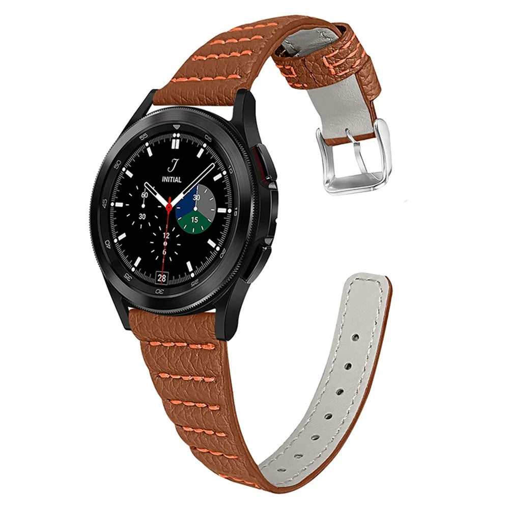 Wave Stitching Line Genuine Leather Smart Watch Strap for Samsung Galaxy Watch6 40mm 44mm / Watch6 Classic 43mm 47mm / Watch 5 40mm 44mm / 5 Pro 45mm / Watch4 40mm 44mm - Brown - 1
