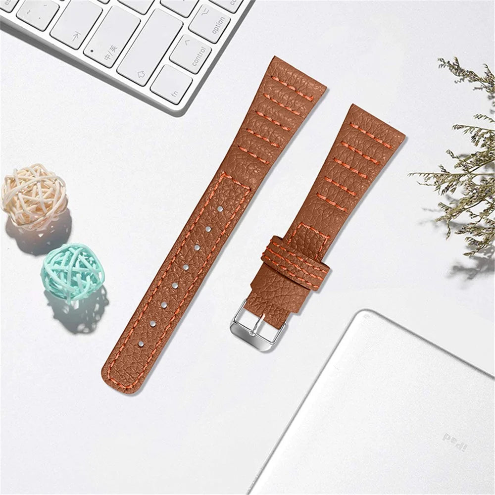 Wave Stitching Line Genuine Leather Smart Watch Strap for Samsung Galaxy Watch6 40mm 44mm / Watch6 Classic 43mm 47mm / Watch 5 40mm 44mm / 5 Pro 45mm / Watch4 40mm 44mm - Brown - 2