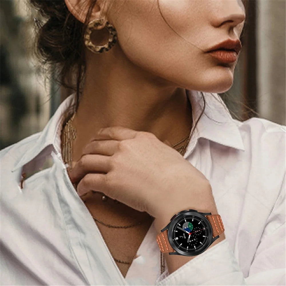 Wave Stitching Line Genuine Leather Smart Watch Strap for Samsung Galaxy Watch6 40mm 44mm / Watch6 Classic 43mm 47mm / Watch 5 40mm 44mm / 5 Pro 45mm / Watch4 40mm 44mm - Brown - 5