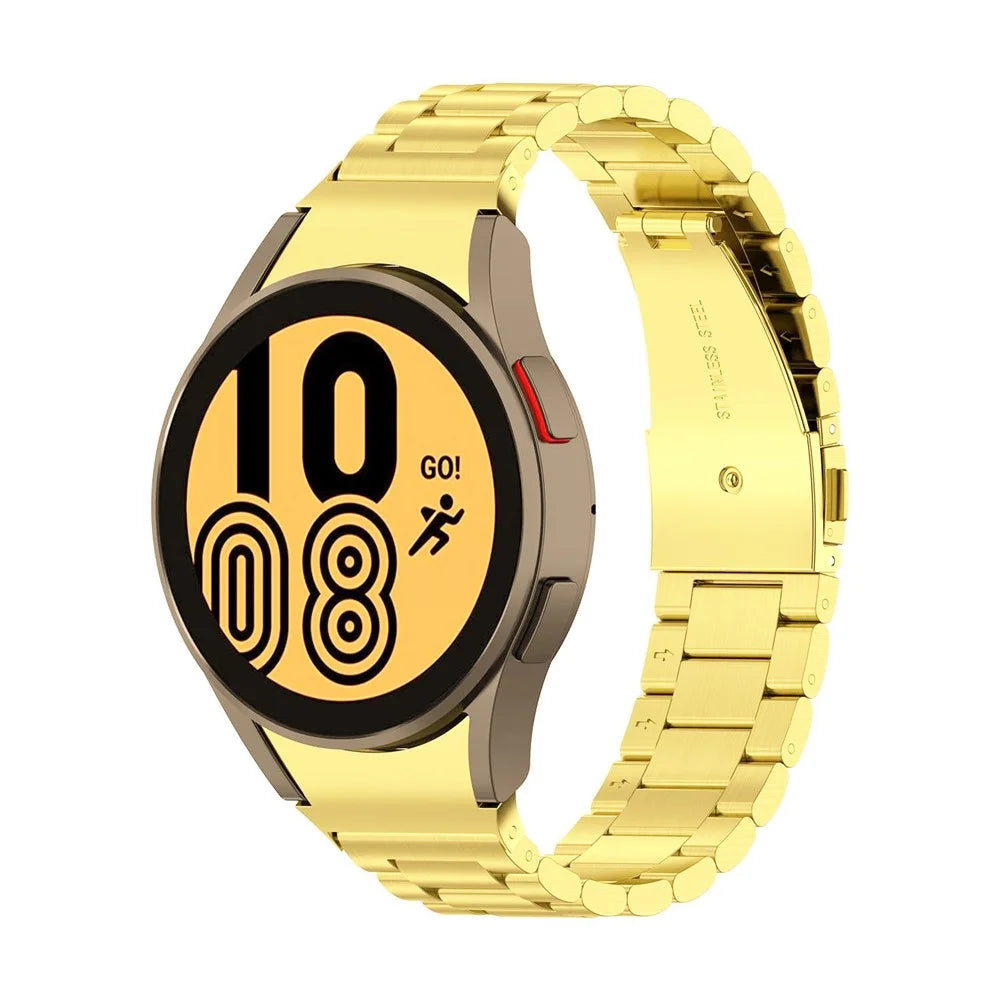 3-Beads Stainless Steel Smart Watch Band Replacement Strap for Samsung Galaxy Watch6 40mm 44mm / Watch6 Classic 43mm 47mm / Watch 5 40mm 44mm / 5 Pro 45mm / Watch4 40mm 44mm - Gold - 2