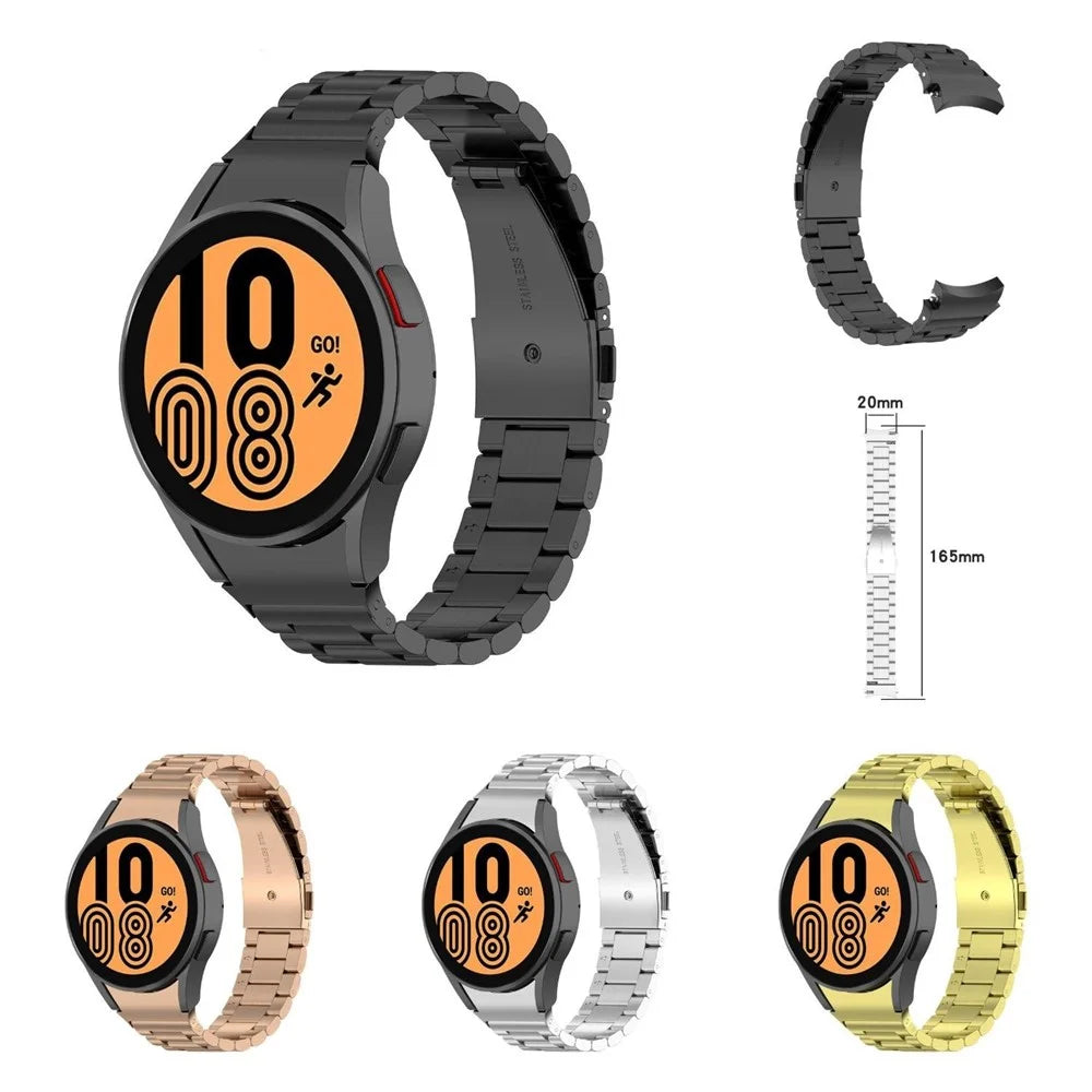 3-Beads Stainless Steel Smart Watch Band Replacement Strap for Samsung Galaxy Watch6 40mm 44mm / Watch6 Classic 43mm 47mm / Watch 5 40mm 44mm / 5 Pro 45mm / Watch4 40mm 44mm - Gold - 5