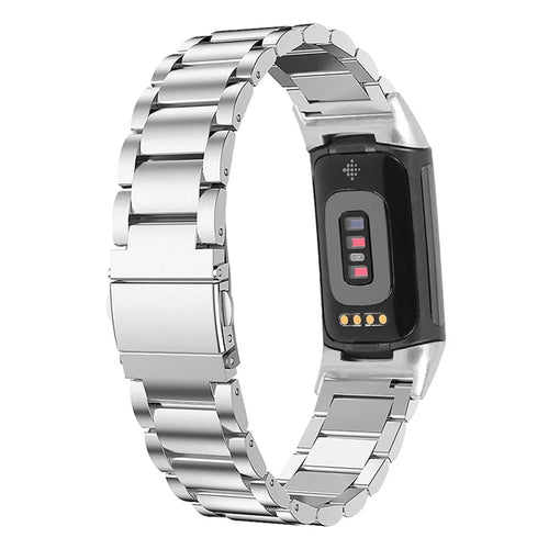 Stainless Steel Metal Band 3 Beads Replacement Watch Strap for Fitbit Charge 6 / 5 - Silver - 1