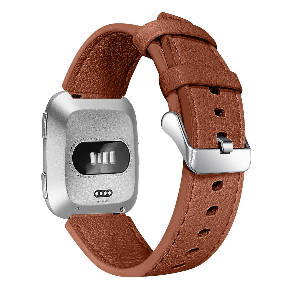 Top Layer Cowhide Genuine Leather Strap Smart Watch Accessories for Fitbit Versa/Fitbit Versa 2 - Brown - 1