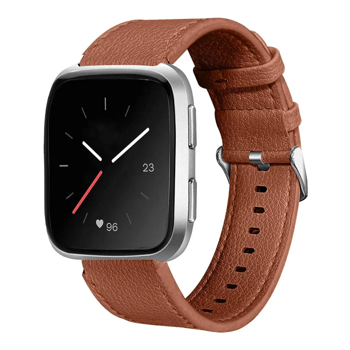 Top Layer Cowhide Genuine Leather Strap Smart Watch Accessories for Fitbit Versa/Fitbit Versa 2 - Brown - 2