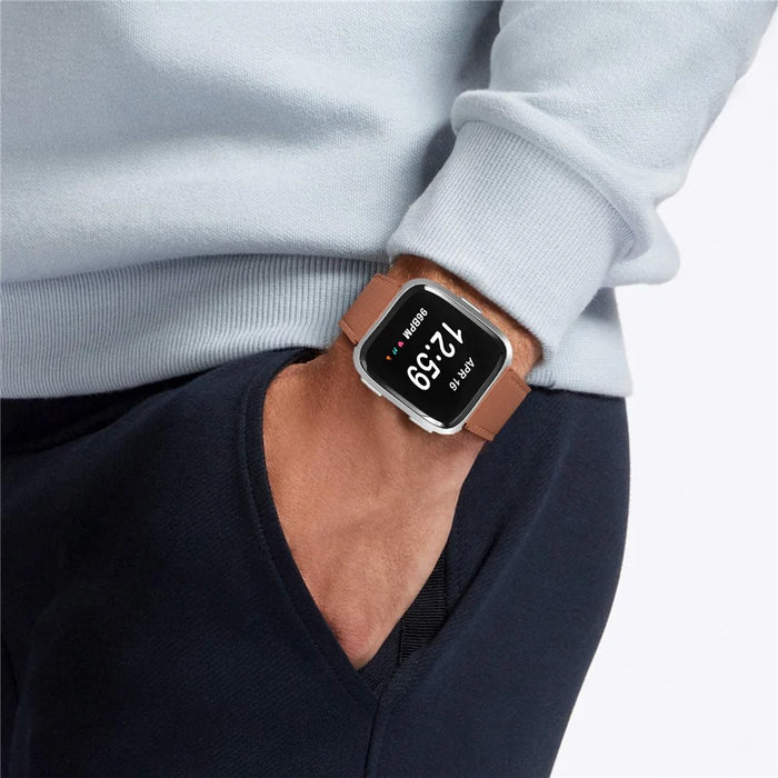 Top Layer Cowhide Genuine Leather Strap Smart Watch Accessories for Fitbit Versa/Fitbit Versa 2 - Brown - 4