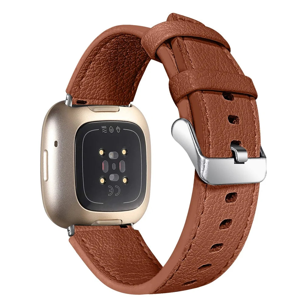 Top Layer Cowhide Genuine Leather Watch Strap Watchband Replacement for Fitbit Versa 3/Fitbit Sense - Brown - 1