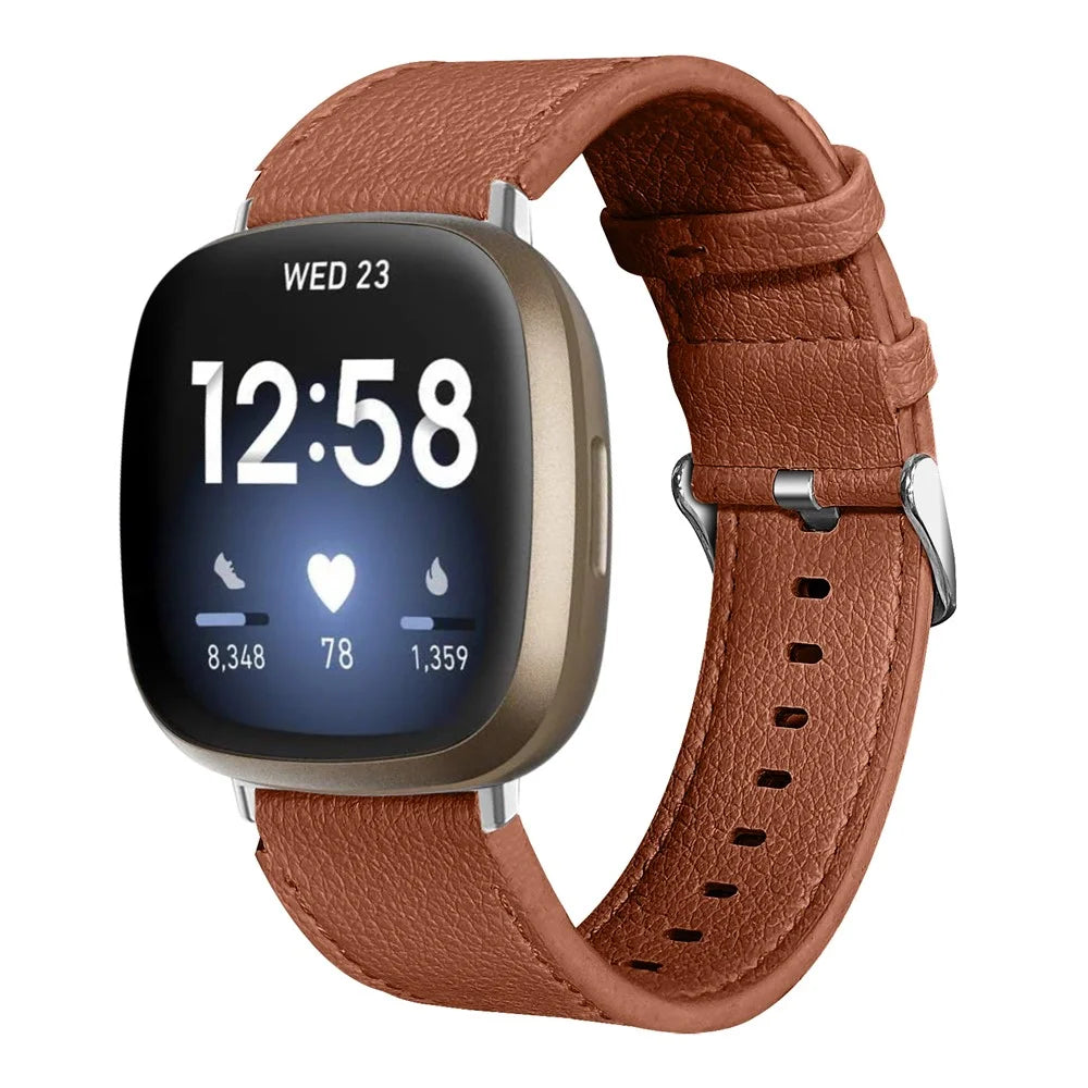 Top Layer Cowhide Genuine Leather Watch Strap Watchband Replacement for Fitbit Versa 3/Fitbit Sense - Brown - 2