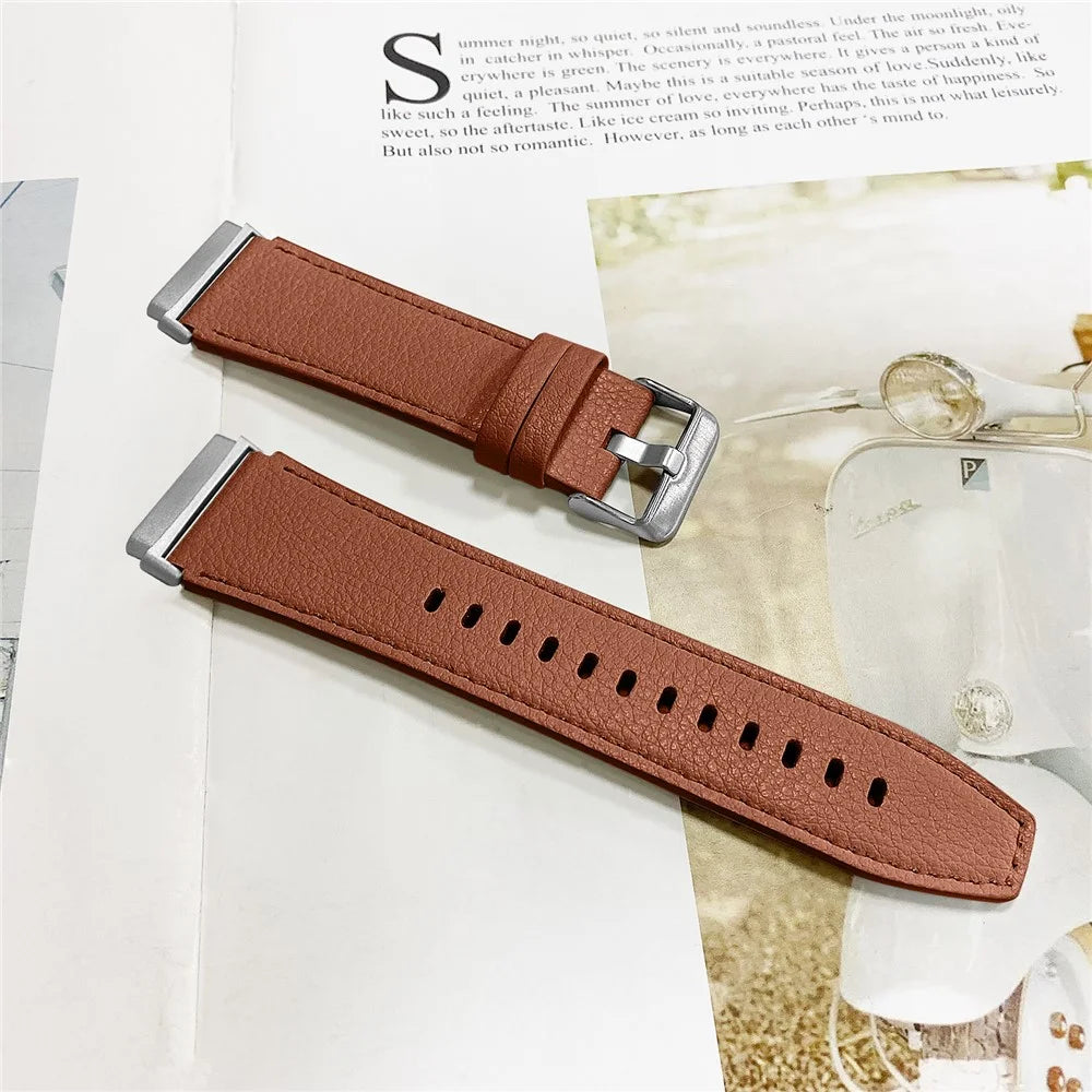 Top Layer Cowhide Genuine Leather Watch Strap Watchband Replacement for Fitbit Versa 3/Fitbit Sense - Brown - 3