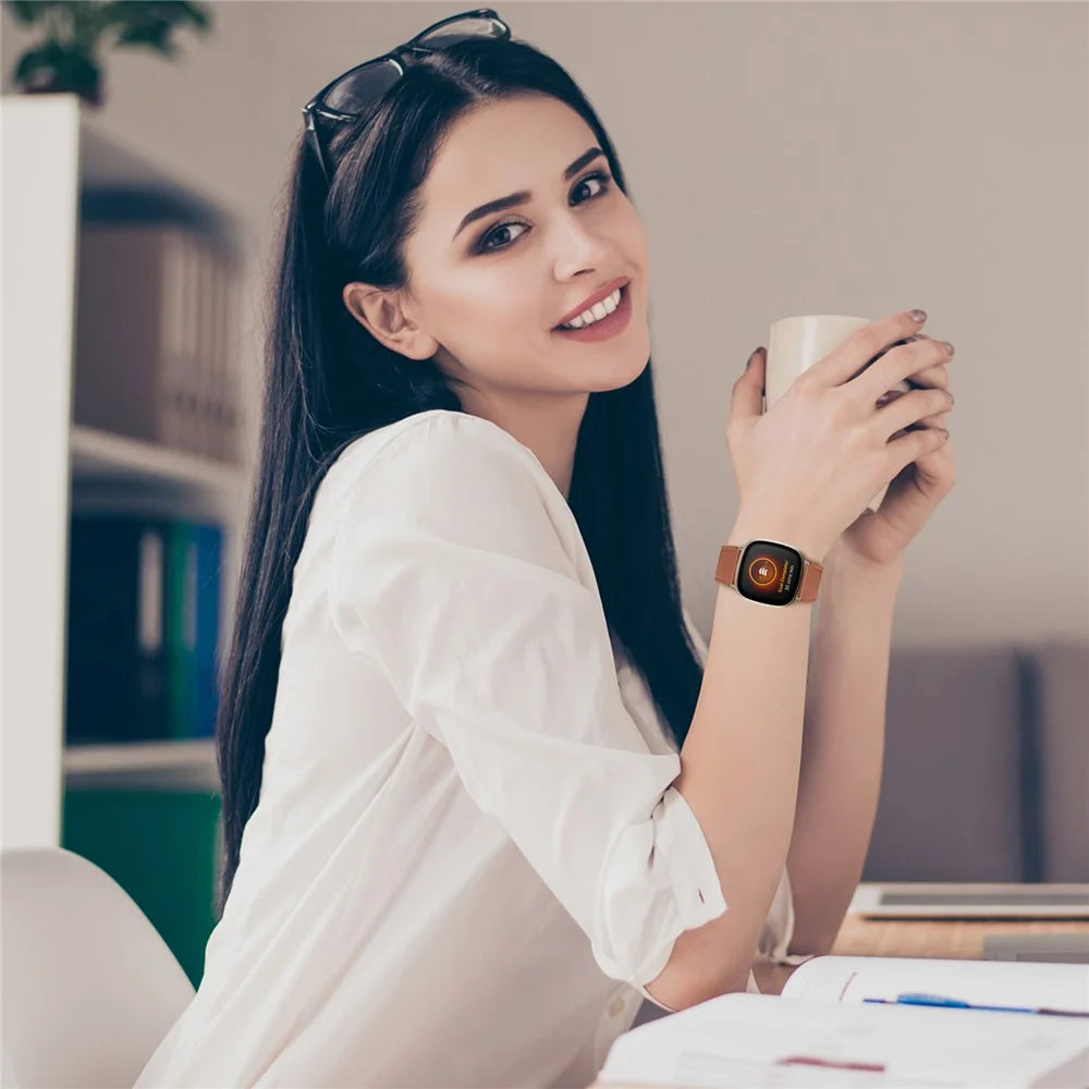 Top Layer Cowhide Genuine Leather Watch Strap Watchband Replacement for Fitbit Versa 3/Fitbit Sense - Brown - 5