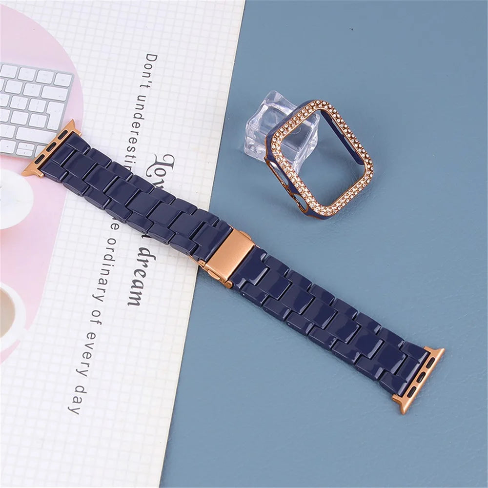 Protective Rhinestone Watch Case and Strap for Apple Watch Series 3 / 2 / 1 38mm - Midnight Blue / Rose Gold - 3