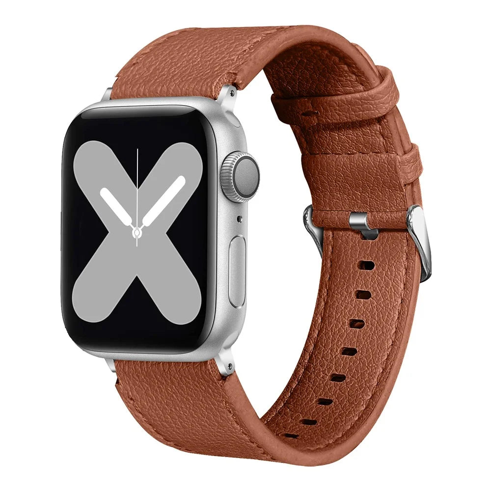 Top Layer Cowhide Genuine Leather Adjustable Strap Watch Band for Apple Watch Ultra 3 2 1 49mm / Series 11 10 46mm / 9 8 7 45mm / SE3 SE2 SE 6 5 4 44mm / 3 2 1 42mm - Brown - 2