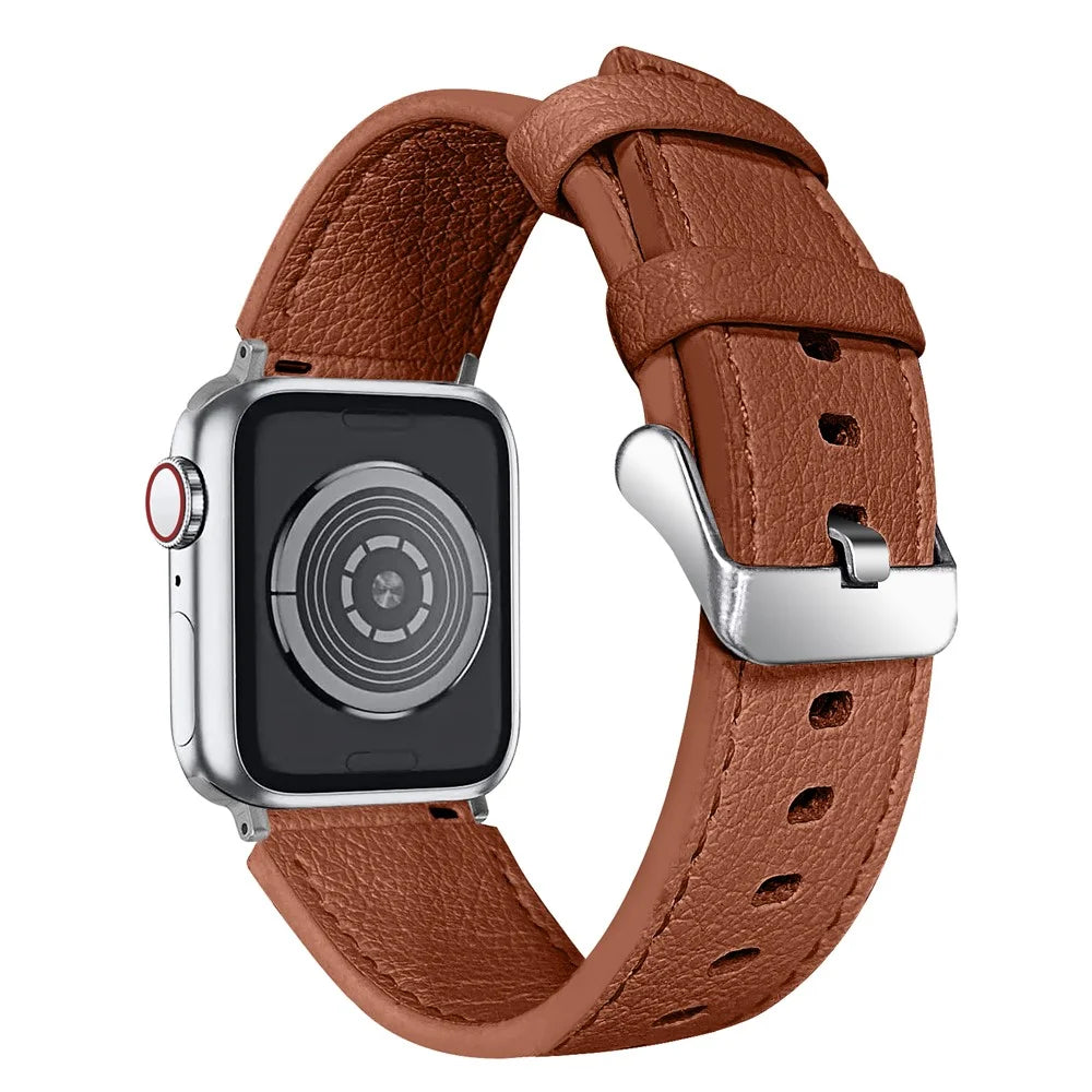 Cowhide Genuine Leather Watch Band Strap Replacement for Apple Watch Series 11 10 42mm / 9 8 7 41mm / SE3 SE2 SE 6 5 4 40mm / 3 2 1 38mm - Brown - 1
