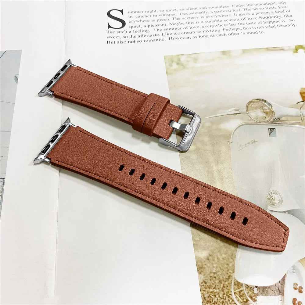 Cowhide Genuine Leather Watch Band Strap Replacement for Apple Watch Series 11 10 42mm / 9 8 7 41mm / SE3 SE2 SE 6 5 4 40mm / 3 2 1 38mm - Brown - 3