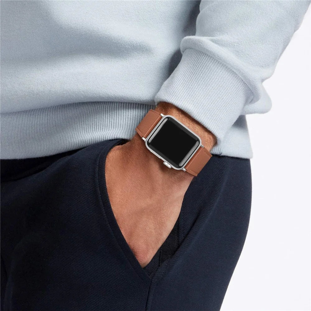 Cowhide Genuine Leather Watch Band Strap Replacement for Apple Watch Series 11 10 42mm / 9 8 7 41mm / SE3 SE2 SE 6 5 4 40mm / 3 2 1 38mm - Brown - 5