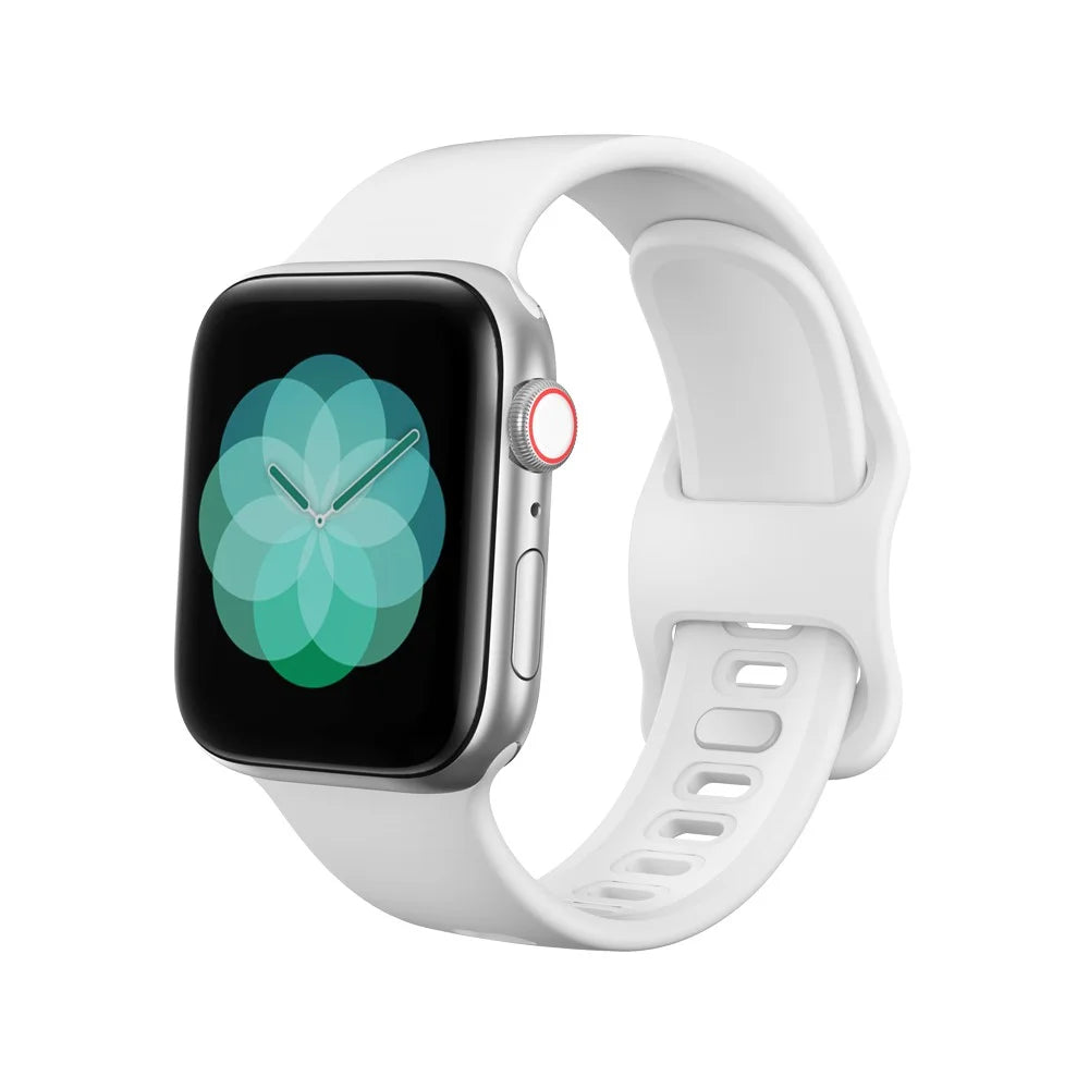 Silicone Smart Watch Band Adjustable Wrist Strap for Apple Watch Ultra 3 2 1 49mm / Series 11 10 46mm / 9 8 7 45mm / SE3 SE2 SE 6 5 4 44mm / 3 2 1 42mm - White - 2