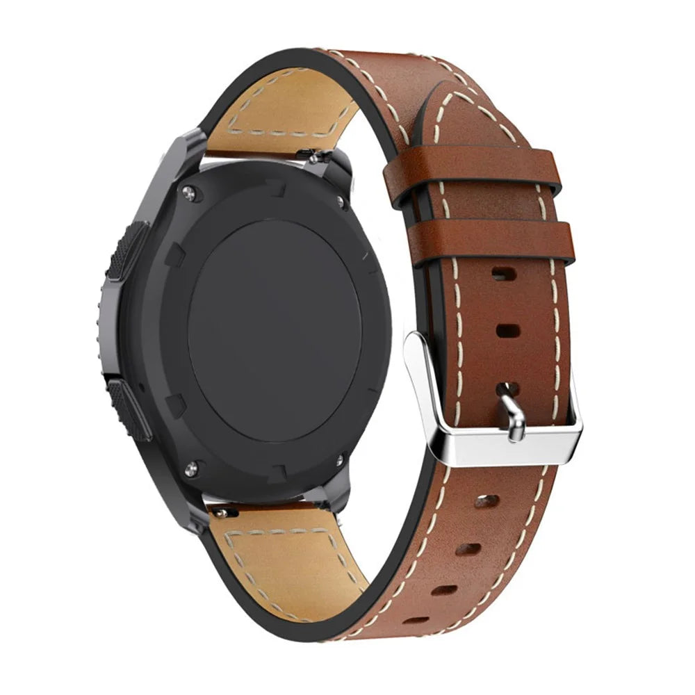 20mm Leather Watch Band with Adjustable Buckle Wrist Strap for Samsung Galaxy Watch6 40mm 44mm / Watch6 Classic 43mm 47mm / Watch 5 40mm 44mm / 5 Pro 45mm / Watch4 40mm 44mm - Brown - 1