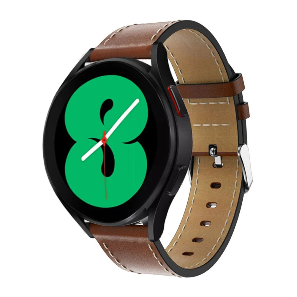 20mm Leather Watch Band with Adjustable Buckle Wrist Strap for Samsung Galaxy Watch6 40mm 44mm / Watch6 Classic 43mm 47mm / Watch 5 40mm 44mm / 5 Pro 45mm / Watch4 40mm 44mm - Brown - 3