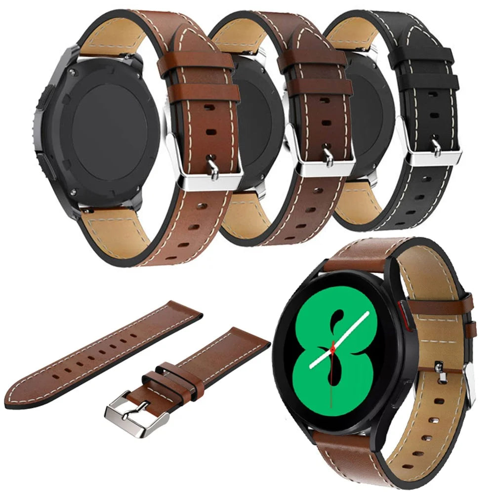 20mm Leather Watch Band with Adjustable Buckle Wrist Strap for Samsung Galaxy Watch6 40mm 44mm / Watch6 Classic 43mm 47mm / Watch 5 40mm 44mm / 5 Pro 45mm / Watch4 40mm 44mm - Brown - 4