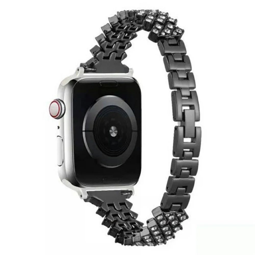Rhinestone Aluminium Alloy Watch Band Metal Strap Bracelet for Apple Watch Series 11 10 42mm / 9 8 7 41mm / SE3 SE2 SE 6 5 4 40mm / 3 2 1 38mm - Black - 1