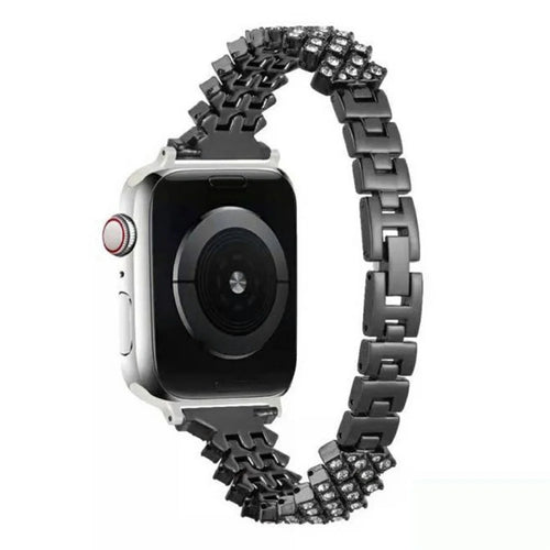 Dressy Rhinestone Bling  Aluminium Alloy Metal Wristband Strap for Apple Watch Ultra 3 2 1 49mm / Series 11 10 46mm / 9 8 7 45mm / SE3 SE2 SE 6 5 4 44mm / 3 2 1 42mm - Black - 1