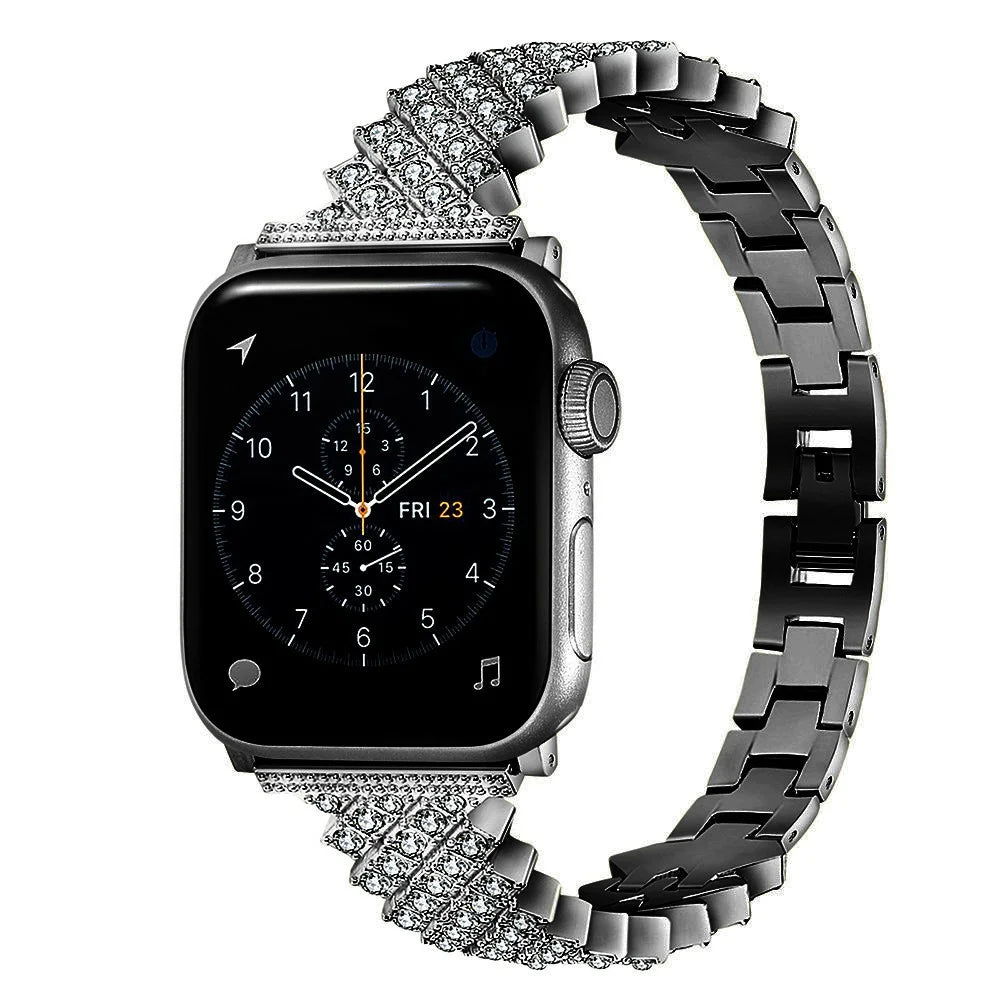Dressy Rhinestone Bling  Aluminium Alloy Metal Wristband Strap for Apple Watch Ultra 3 2 1 49mm / Series 11 10 46mm / 9 8 7 45mm / SE3 SE2 SE 6 5 4 44mm / 3 2 1 42mm - Black - 2
