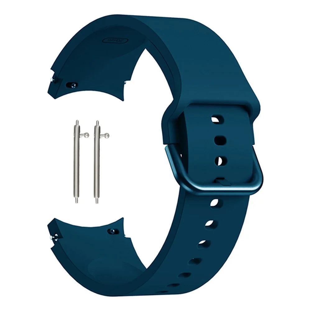 Solid Color Soft Silicone Smart Watch Band with Connecting Rod for Samsung Galaxy Watch6 40mm 44mm / Watch6 Classic 43mm 47mm / Watch 5 40mm 44mm / 5 Pro 45mm / Watch4 40mm 44mm - Dark Blue - 1