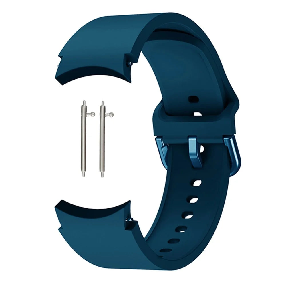 Solid Color Soft Silicone Smart Watch Band with Connecting Rod for Samsung Galaxy Watch6 40mm 44mm / Watch6 Classic 43mm 47mm / Watch 5 40mm 44mm / 5 Pro 45mm / Watch4 40mm 44mm - Dark Blue - 3