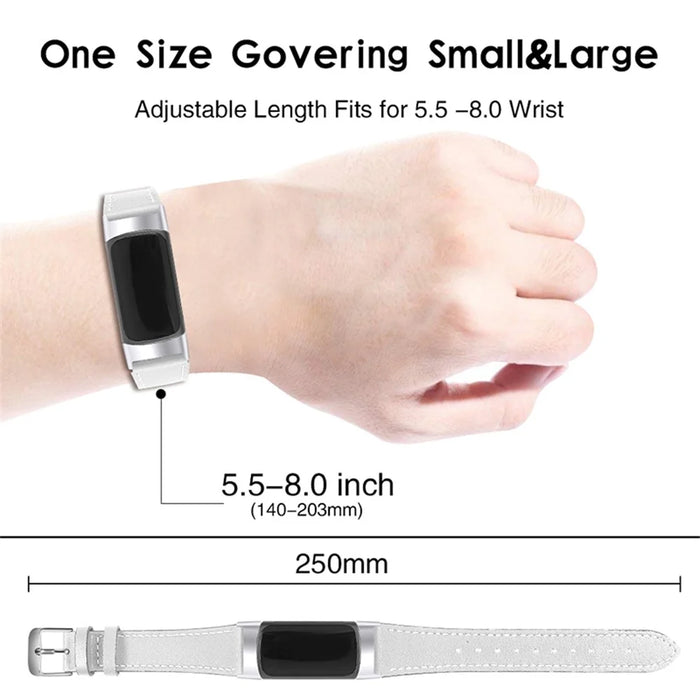 Premium Genuine Leather Adjustable Strap Watch Band for Fitbit Charge 6 / 5 - White - 3