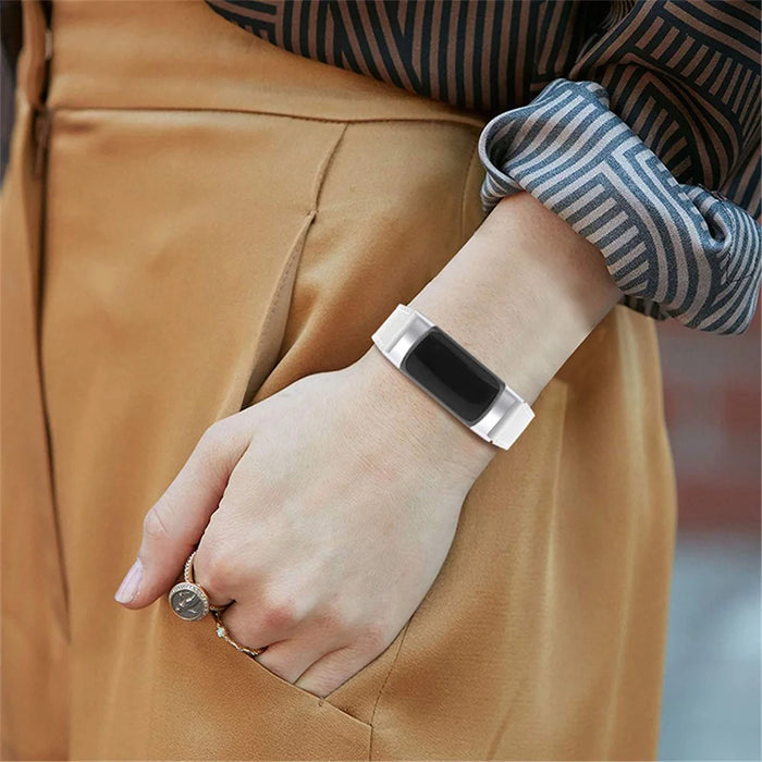 Premium Genuine Leather Adjustable Strap Watch Band for Fitbit Charge 6 / 5 - White - 5