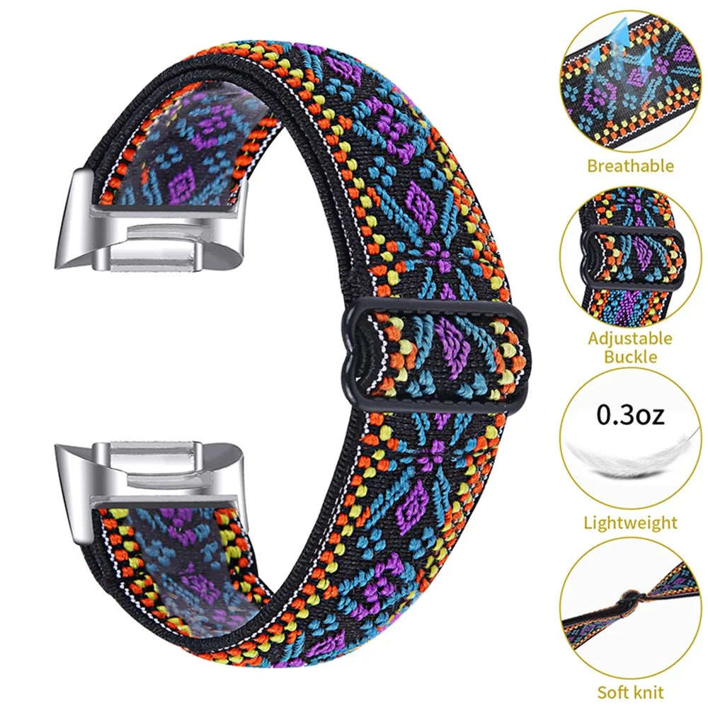 Elastic Nylon Band with Adjustable Buckle Braided Watch Strap for Fitbit Charge 6 / 5 - 5# - 4