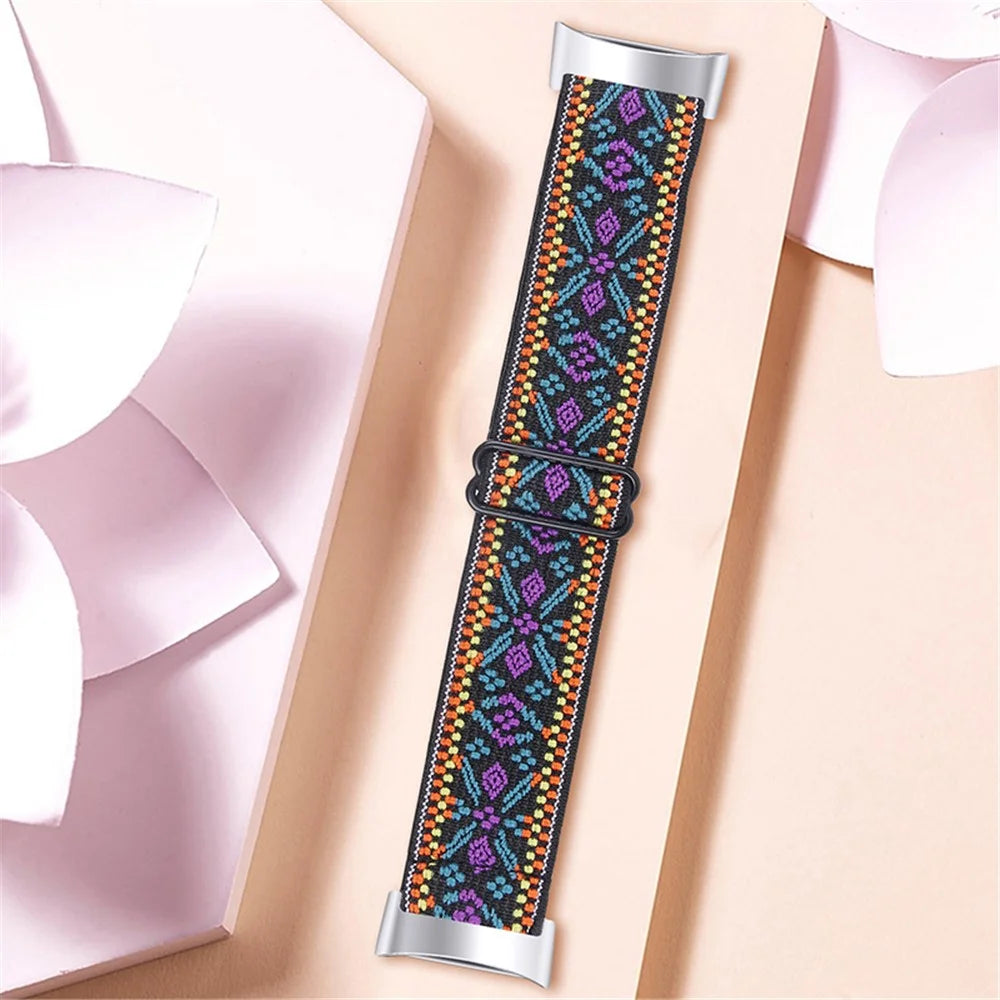 Elastic Nylon Band with Adjustable Buckle Braided Watch Strap for Fitbit Charge 6 / 5 - 5# - 5