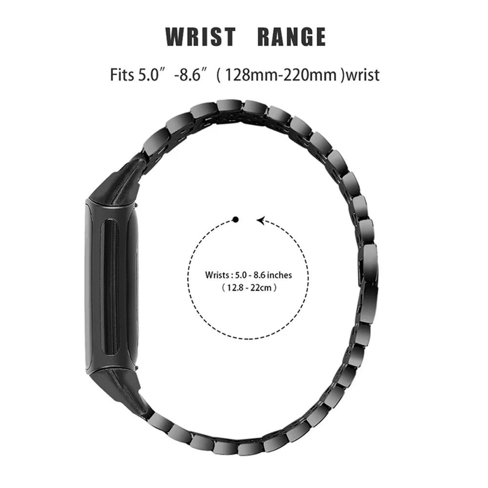Women 3 Rows Rhinestone Metal Watch Band Slim Replacement Strap for Fitbit Charge 6 / 5 - Black / White - 3