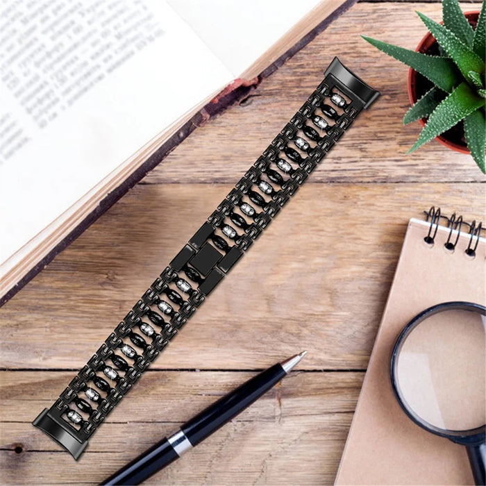 Metal Watch Band with Rhinestone Decor Replacement Strap for Fitbit Charge 6 / 5 - Black - 3
