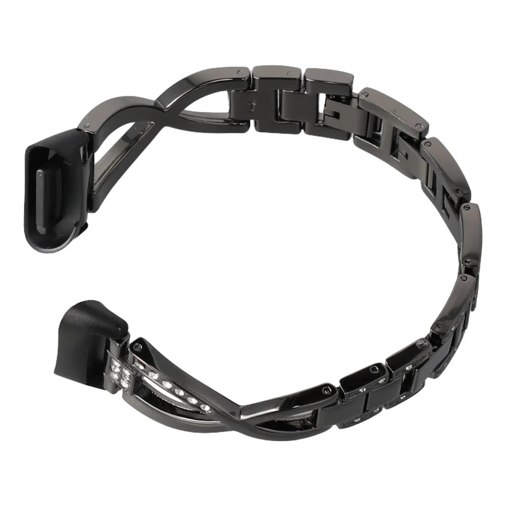 Aluminum Alloy X-shaped Watch Strap with Rhinestones Decor Smart Watch Band Wrist Strap for Fitbit Charge 6 / 5 - Black - 2
