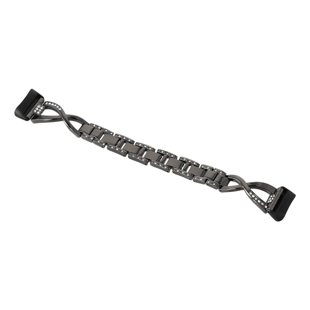 Aluminum Alloy X-shaped Watch Strap with Rhinestones Decor Smart Watch Band Wrist Strap for Fitbit Charge 6 / 5 - Black - 3