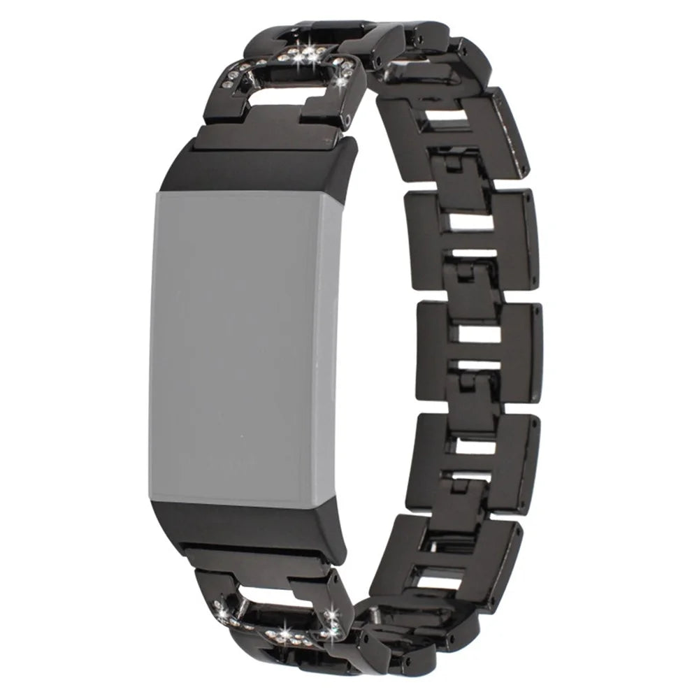 Durable Rhinestones Decor Aluminum Alloy Replacement Smart Watch Band Wrist Strap for Fitbit Charge 6 / 5 - Black - 1