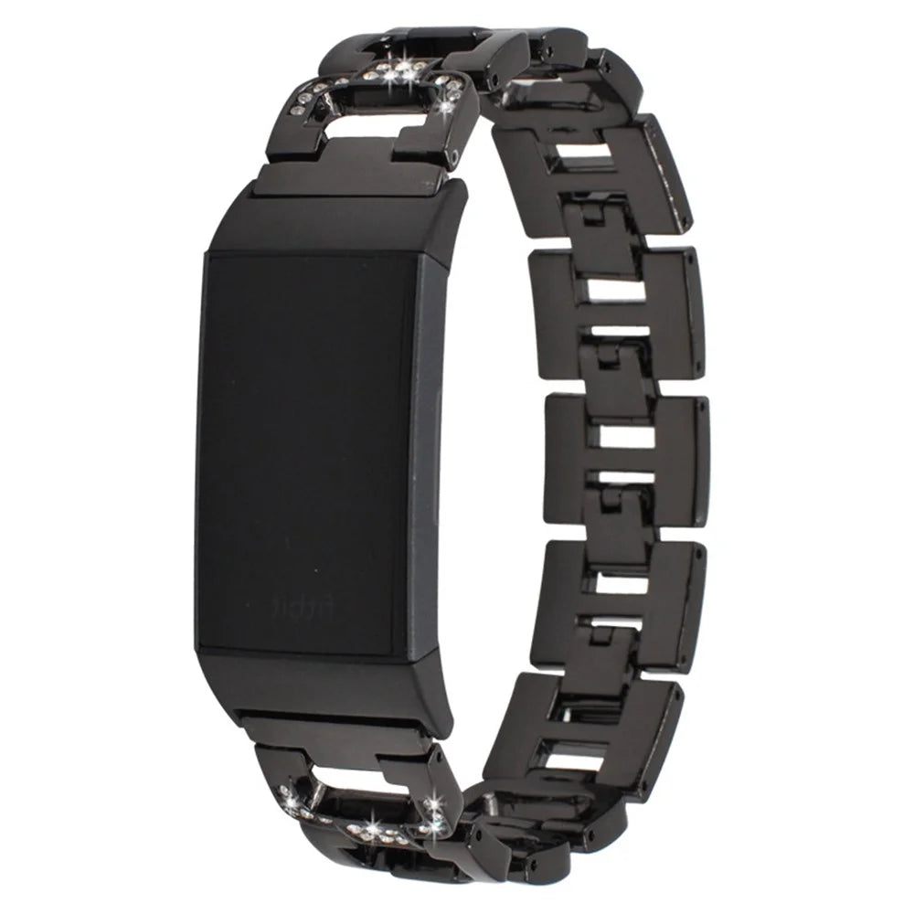 Durable Rhinestones Decor Aluminum Alloy Replacement Smart Watch Band Wrist Strap for Fitbit Charge 6 / 5 - Black - 2