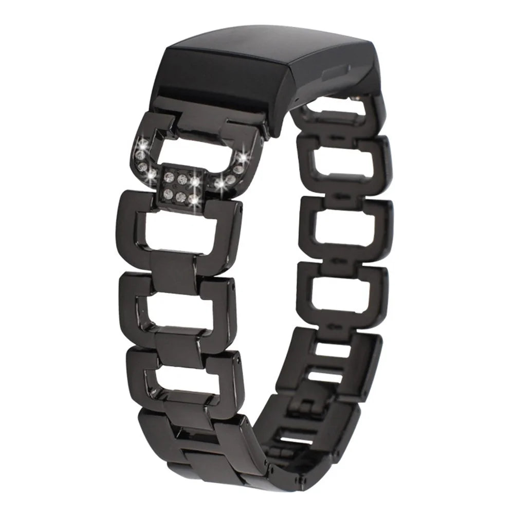 Durable Rhinestones Decor Aluminum Alloy Replacement Smart Watch Band Wrist Strap for Fitbit Charge 6 / 5 - Black - 3