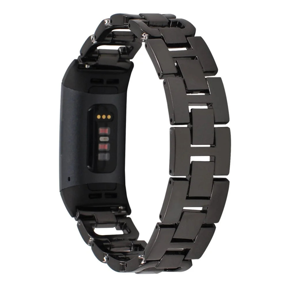 Durable Rhinestones Decor Aluminum Alloy Replacement Smart Watch Band Wrist Strap for Fitbit Charge 6 / 5 - Black - 4