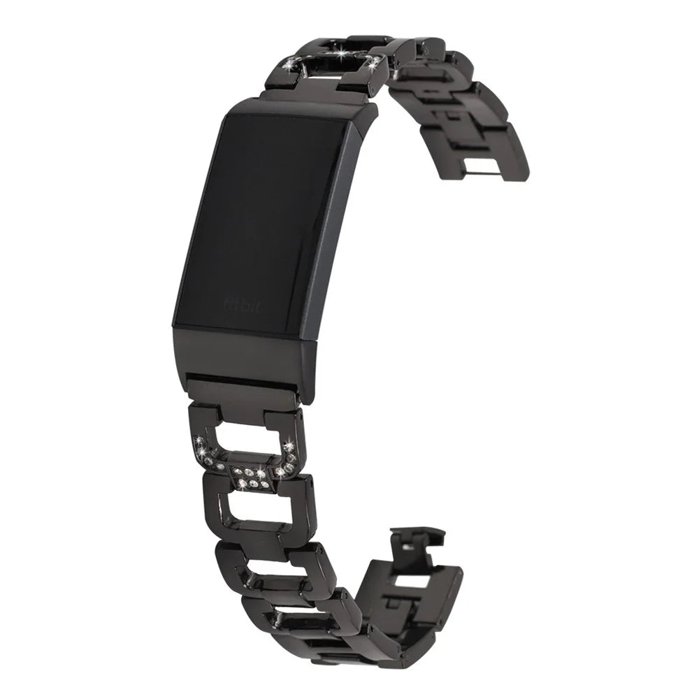 Durable Rhinestones Decor Aluminum Alloy Replacement Smart Watch Band Wrist Strap for Fitbit Charge 6 / 5 - Black - 5