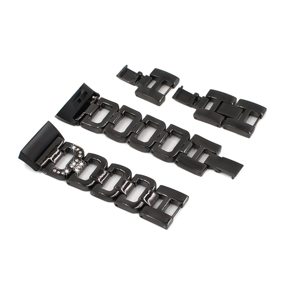 Durable Rhinestones Decor Aluminum Alloy Replacement Smart Watch Band Wrist Strap for Fitbit Charge 6 / 5 - Black - 6