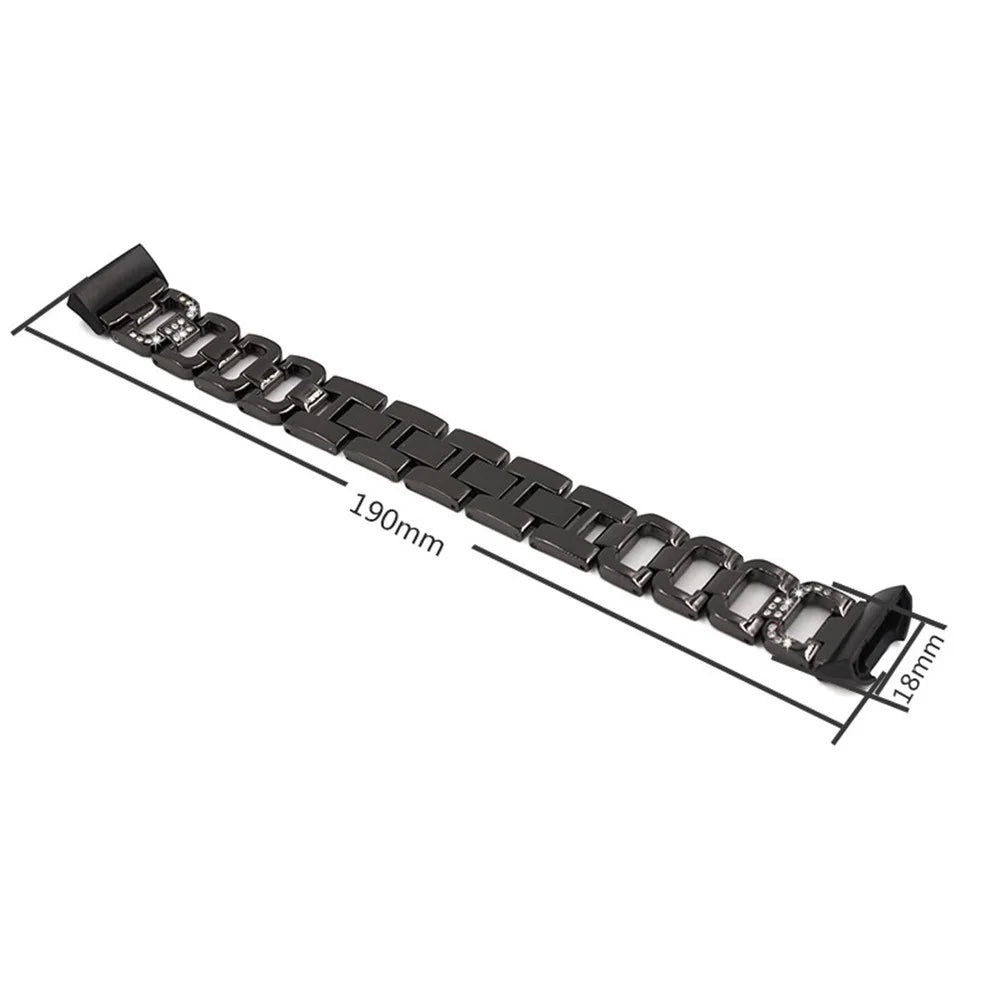 Durable Rhinestones Decor Aluminum Alloy Replacement Smart Watch Band Wrist Strap for Fitbit Charge 6 / 5 - Black - 7